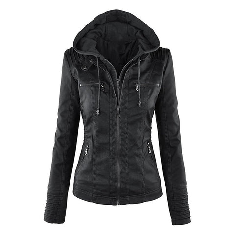 Gothic faux leather Jacket Women hoodies Winter Autumn Motorcycle Jacket Black Outerwear faux leather PU Jacket 2019 Coat HOT
